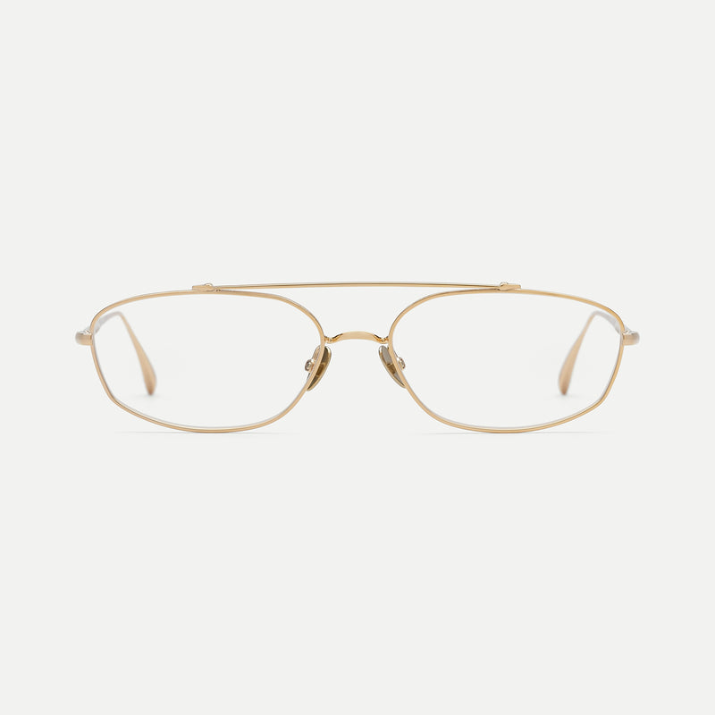 AHLEM Simon optical frame in 22k electroplated champagne metal, front view.